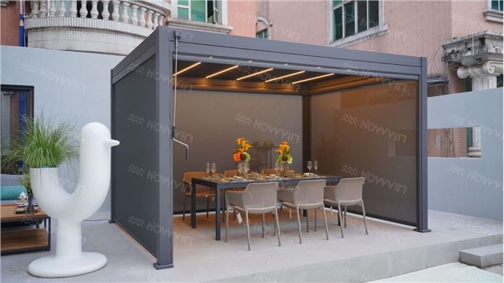 Howvin Luxury Motorized Pergola Outdoor Aluminum Alloy Electric Louver Modern Simple Sunshade New Chinese Courtyard Villa Garden